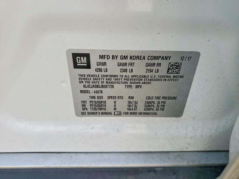 Продажа на аукционе авто 2018 Buick Encore, vin: KL4CJASB5JB597726, номер лота: 79207935