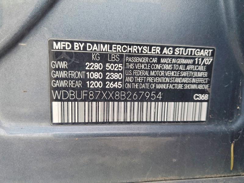 2008 Mercedes-benz E მანქანა იყიდება აუქციონზე, vin: WDBUF87XX8B267954, აუქციონის ნომერი: 41736136