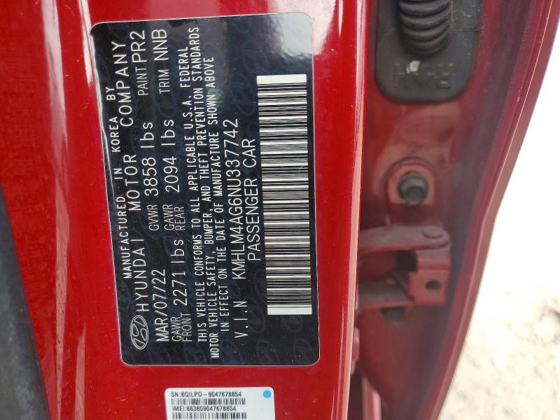 Продажа на аукционе авто 2022 Hyundai Elantra, vin: KMHLM4AG6NU337742, номер лота: 41736286