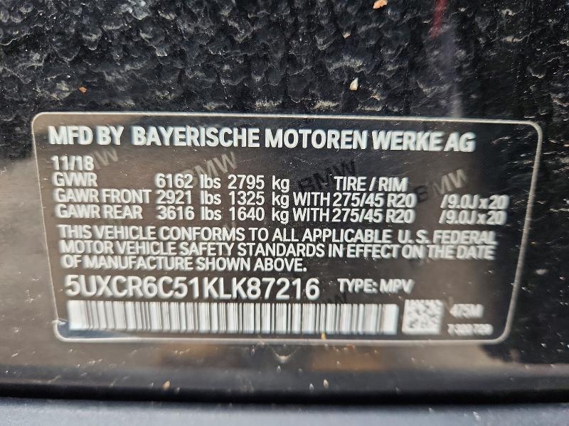 41989206 :رقم المزاد ، 5UXCR6C51KLK87216 vin ، 2019 Bmw X5 مزاد بيع