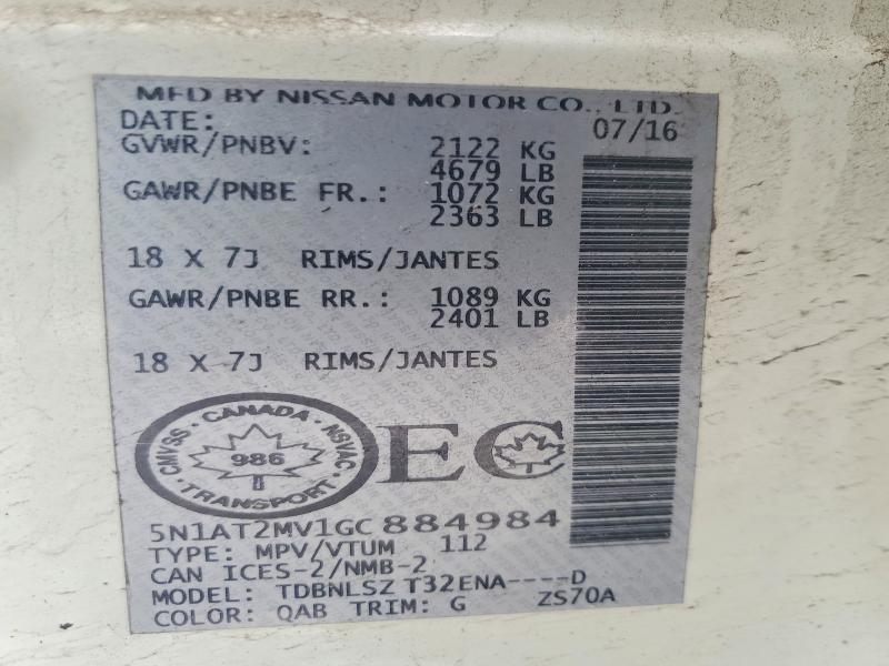 Aukcja sprzedaży 2016 Nissan Rogue, vin: 5N1AT2MV1GC884984, numer aukcji: 79825845