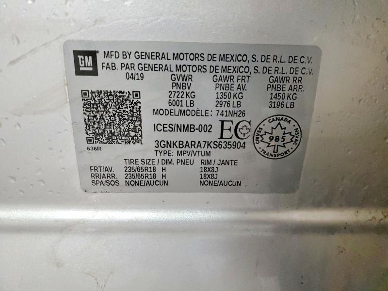 Aukcja sprzedaży 2019 Chevrolet Blazer, vin: 3GNKBARA7KS635904, numer aukcji: 46027686