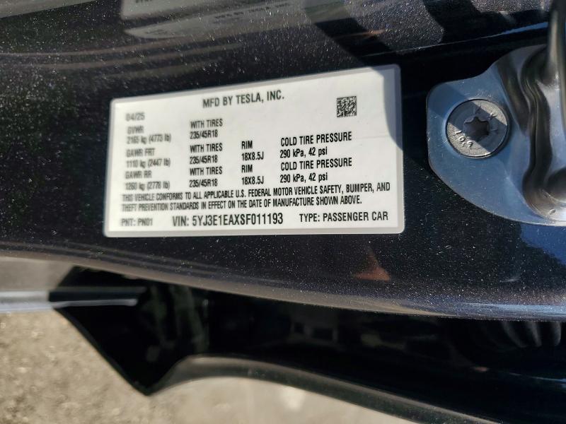 Aukcja sprzedaży 2025 Tesla Model 3, vin: 5YJ3E1EAXSF011193, numer aukcji: 46690376