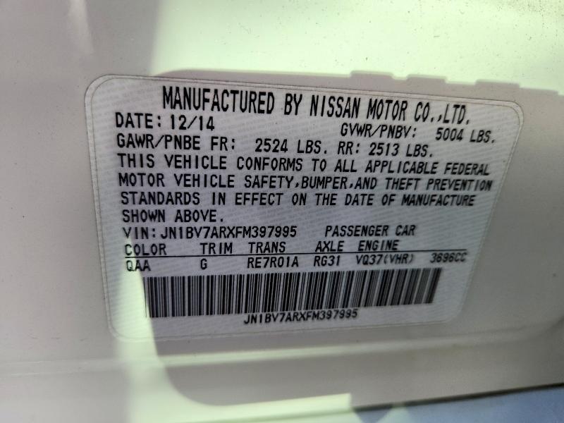 Aukcja sprzedaży 2015 Infiniti Q50, vin: JN1BV7ARXFM397995, numer aukcji: 46357266