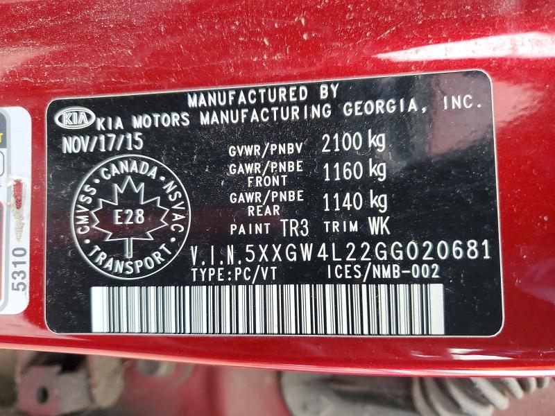 Aukcja sprzedaży 2016 Kia Optima, vin: 5XXGW4L22GG020681, numer aukcji: 47024926