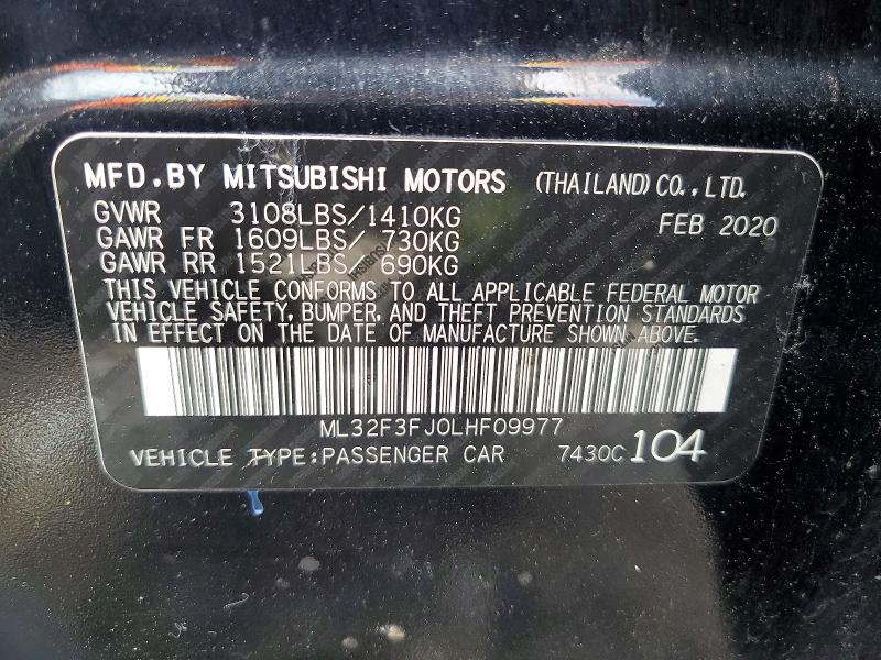 Aukcja sprzedaży 2020 Mitsubishi Mirage, vin: ML32F3FJ0LHF09977, numer aukcji: 47991426