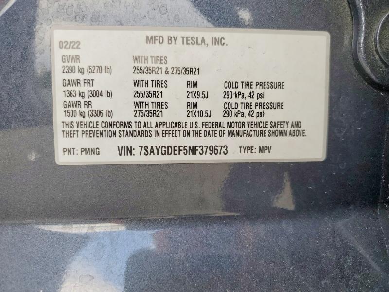 Продажа на аукционе авто 2022 Tesla Model Y, vin: 7SAYGDEF5NF379673, номер лота: 46158696
