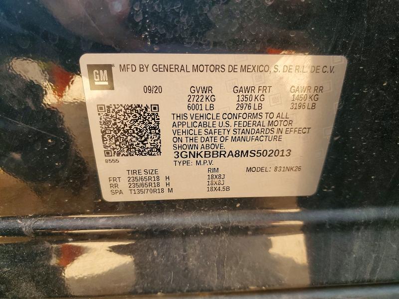 47439976 :رقم المزاد ، 3GNKBBRA8MS502013 vin ، 2021 Chevrolet Blazer مزاد بيع