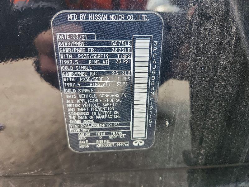 47061776 :رقم المزاد ، 3PCAJ5BB4MF121151 vin ، 2021 Infiniti Qx50 مزاد بيع