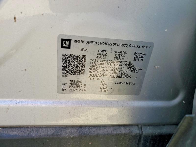 79184955 :رقم المزاد ، 3GNAXHEV2LS654876 vin ، 2020 Chevrolet Equinox مزاد بيع