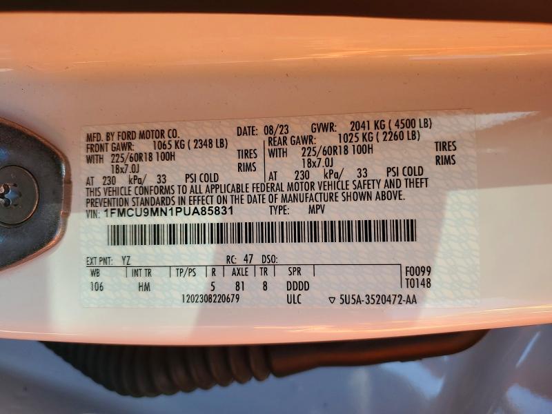 Aukcja sprzedaży 2023 Ford Escape, vin: 1FMCU9MN1PUA85831, numer aukcji: 45503636