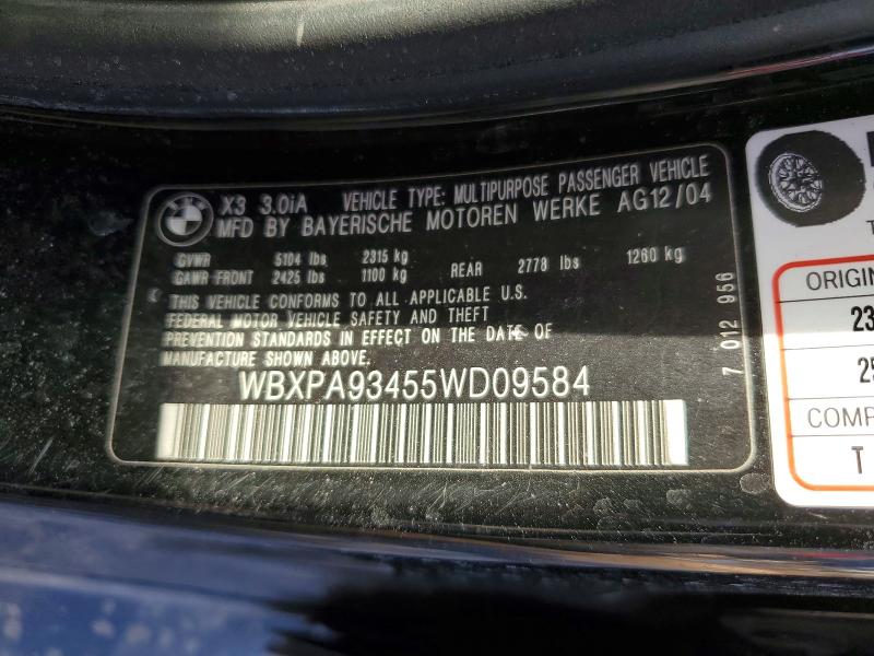 Продаж на аукціоні авто 2005 Bmw X3, vin: WBXPA93455WD09584, номер лоту: 46388926