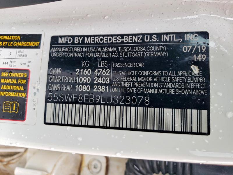 45965406 :رقم المزاد ، 55SWF8EB9LU323078 vin ، 2020 Mercedes-benz C مزاد بيع