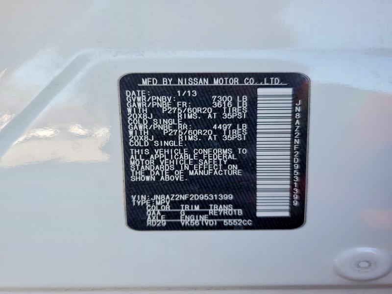 Aukcja sprzedaży 2013 Infiniti Qx56, vin: JN8AZ2NF2D9531399, numer aukcji: 46579616