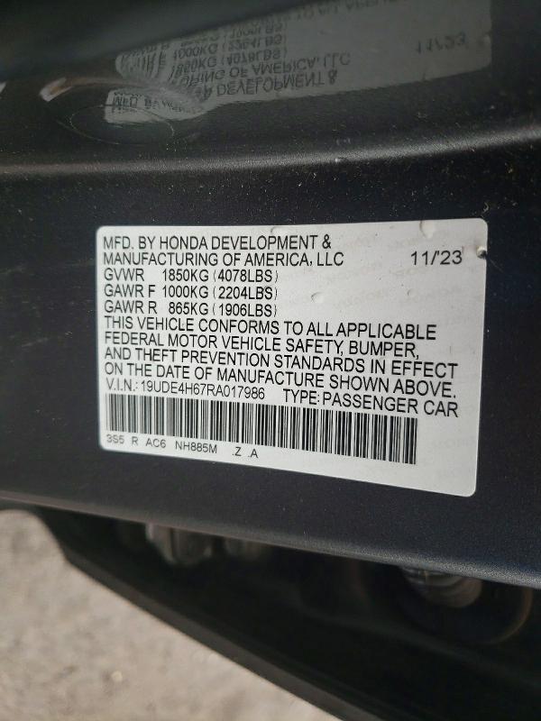 78287855 :رقم المزاد ، 19UDE4H67RA017986 vin ، 2024 Acura Integra مزاد بيع