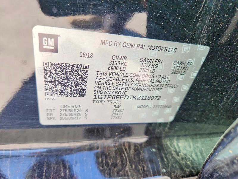 46502066 :رقم المزاد ، 1GTP8FED7KZ118972 vin ، 2019 Gmc Sierra مزاد بيع