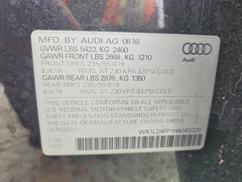 2017 Audi Q5 მანქანა იყიდება აუქციონზე, vin: WA1L2AFP1HA043229, აუქციონის ნომერი: 45750556