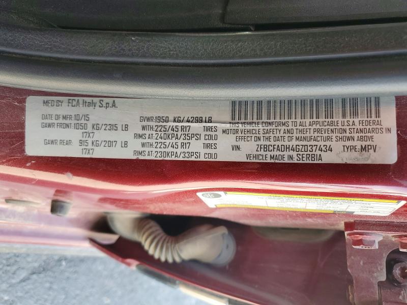 48134826 :رقم المزاد ، ZFBCFADH4GZ037434 vin ، 2016 Fiat 500l مزاد بيع