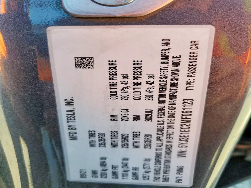 Aukcja sprzedaży 2021 Tesla Model 3, vin: 5YJ3E1EC2MF061123, numer aukcji: 47933836