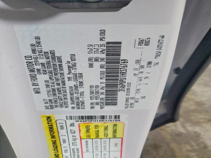 47720666 :رقم المزاد ، 3FA6P0PU1HR376769 vin ، 2017 Ford Fusion مزاد بيع