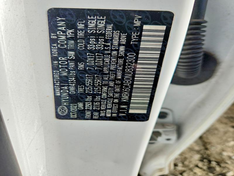 2022 Hyundai Kona მანქანა იყიდება აუქციონზე, vin: KM8K6CAB0NU832300, აუქციონის ნომერი: 45572346