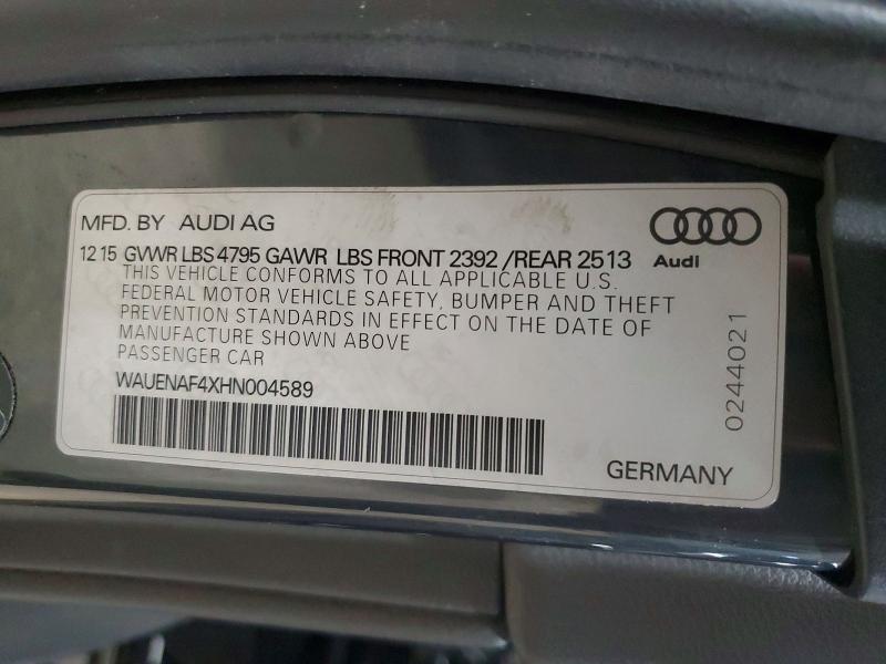 47011926 :رقم المزاد ، WAUENAF4XHN004589 vin ، 2017 Audi A4 مزاد بيع