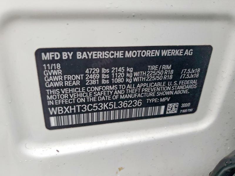 2019 Bmw X1 მანქანა იყიდება აუქციონზე, vin: WBXHT3C53K5L36236, აუქციონის ნომერი: 46323676