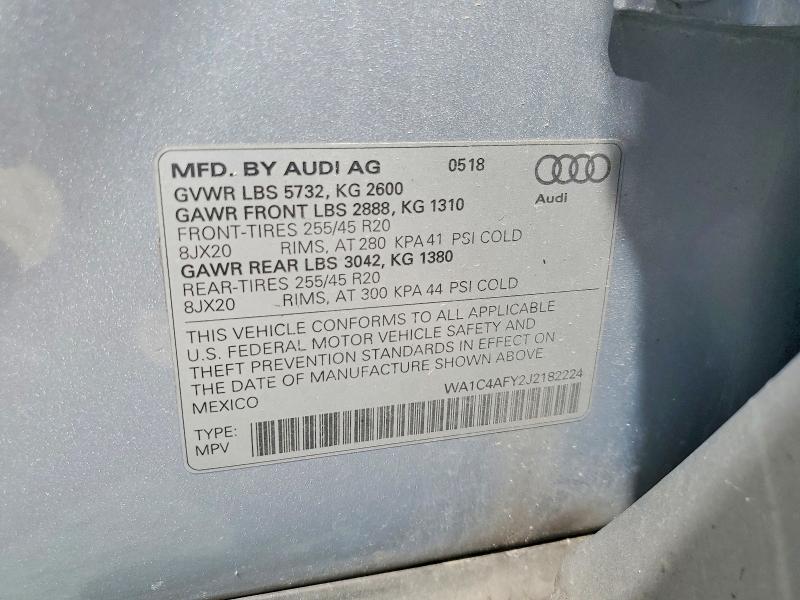 47686066 :رقم المزاد ، WA1C4AFY2J2182224 vin ، 2018 Audi Sq5 مزاد بيع