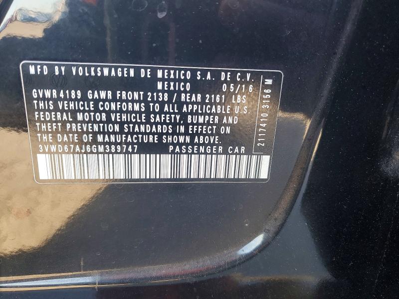 Продажа на аукционе авто 2016 Volkswagen Jetta, vin: 3VWD67AJ6GM389747, номер лота: 46704306