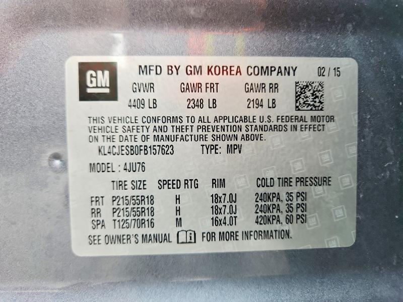2015 Buick Encore მანქანა იყიდება აუქციონზე, vin: KL4CJESB0FB157623, აუქციონის ნომერი: 45842056