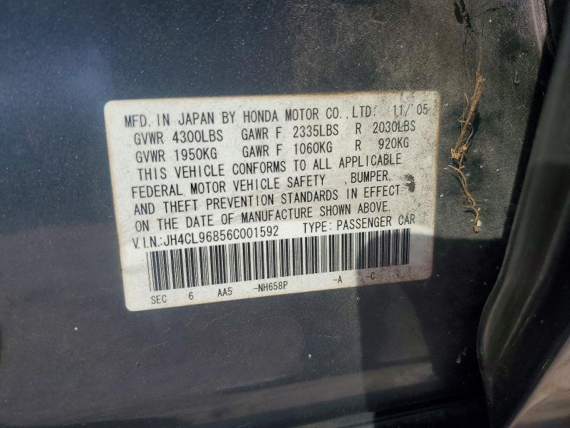 2006 Acura Tsx მანქანა იყიდება აუქციონზე, vin: JH4CL96856C001592, აუქციონის ნომერი: 79166675