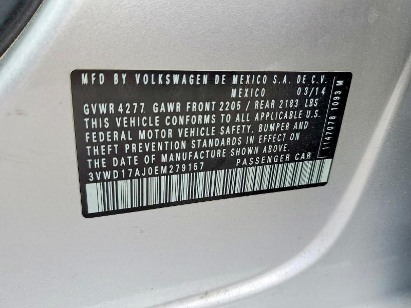 2014 Volkswagen Jetta მანქანა იყიდება აუქციონზე, vin: 3VWD17AJ0EM279157, აუქციონის ნომერი: 79976325