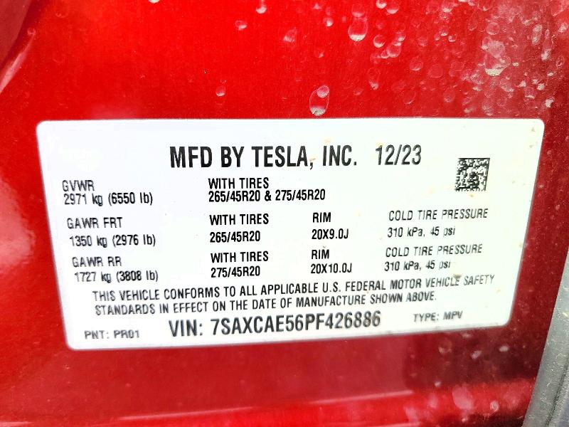 Aukcja sprzedaży 2023 Tesla Model X, vin: 7SAXCAE56PF426886, numer aukcji: 78515155