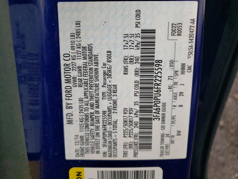 Aukcja sprzedaży 2015 Ford Fusion, vin: 3FA6P0PU6FR225598, numer aukcji: 47837526