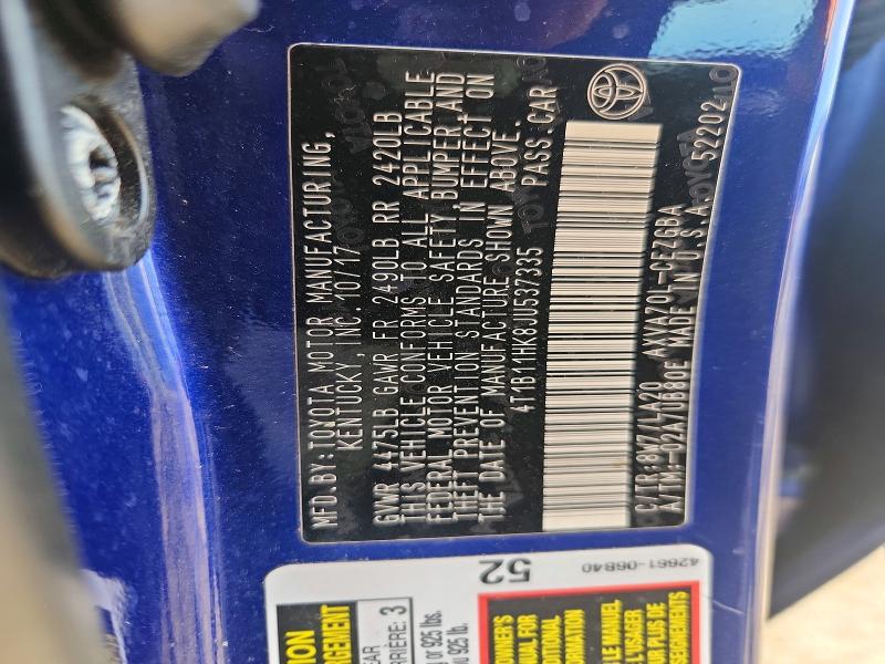 Продажа на аукционе авто 2018 Toyota Camry, vin: 4T1B11HK8JU537335, номер лота: 46813256