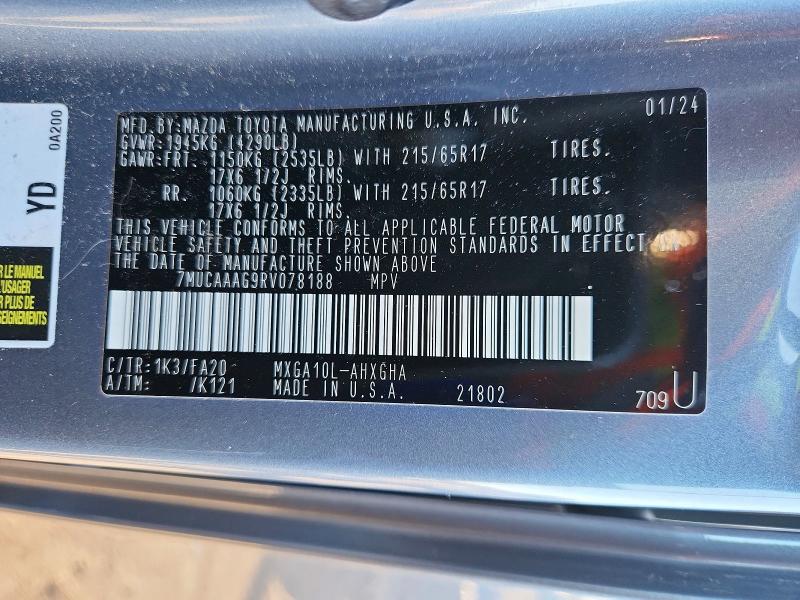 79969375 :رقم المزاد ، 7MUCAAAG9RV078188 vin ، 2024 Toyota Corolla Cross مزاد بيع