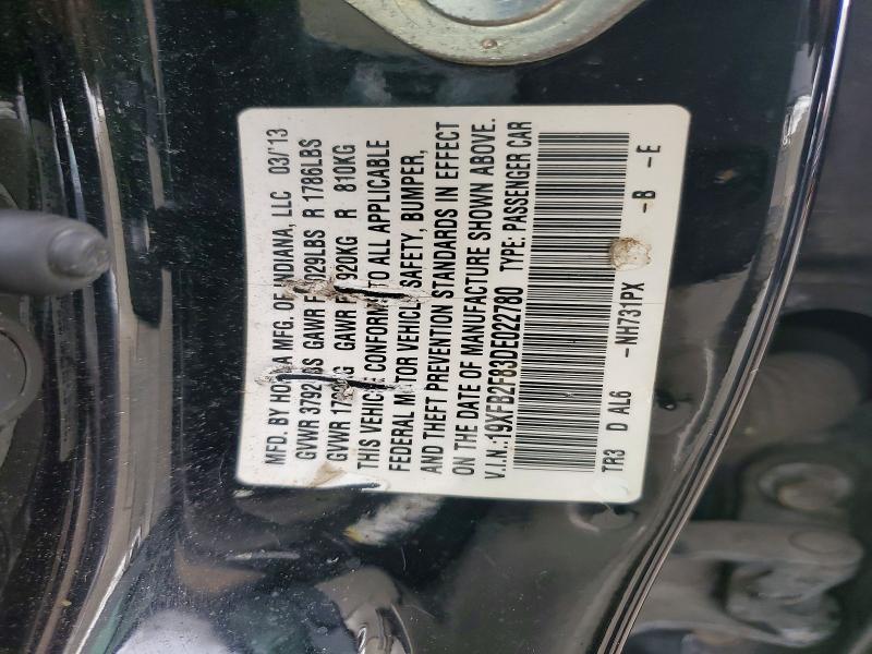 47589306 :رقم المزاد ، 19XFB2F83DE022780 vin ، 2013 Honda Civic مزاد بيع