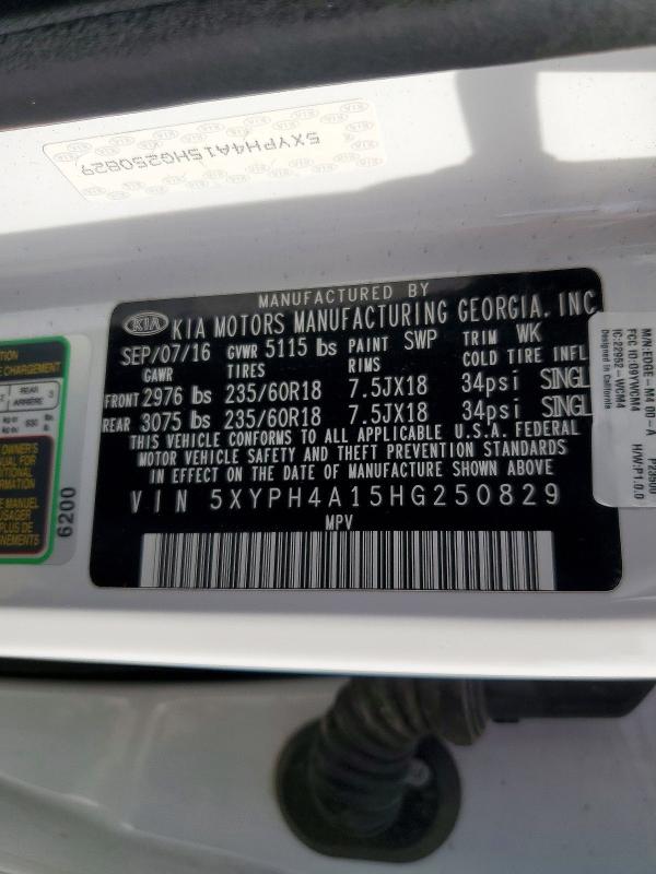 79776355 :رقم المزاد ، 5XYPH4A15HG250829 vin ، 2017 Kia Sorento مزاد بيع