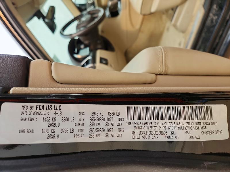 2018 Jeep Grand Cherokee მანქანა იყიდება აუქციონზე, vin: 1C4RJFCG8JC398820, აუქციონის ნომერი: 46137316