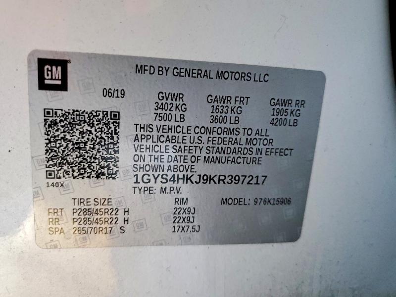 Продажа на аукционе авто 2019 Cadillac Escalade, vin: 1GYS4HKJ9KR397217, номер лота: 46831686
