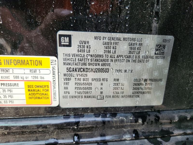 2017 Buick Enclave მანქანა იყიდება აუქციონზე, vin: 5GAKVCKD5HJ280503, აუქციონის ნომერი: 41645856