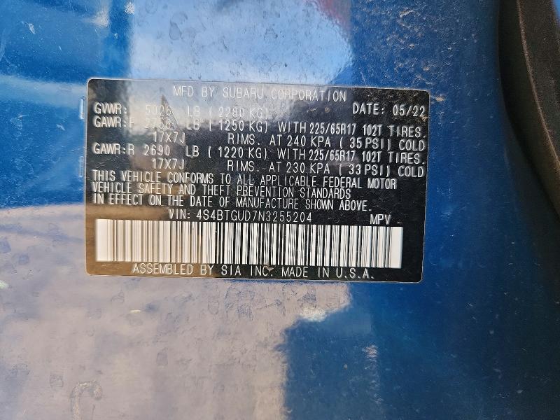 Aukcja sprzedaży 2022 Subaru Outback, vin: 4S4BTGUD7N3255204, numer aukcji: 47378726