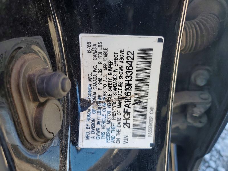 2009 Honda Civic მანქანა იყიდება აუქციონზე, vin: 2HGFA16619H336422, აუქციონის ნომერი: 50319146