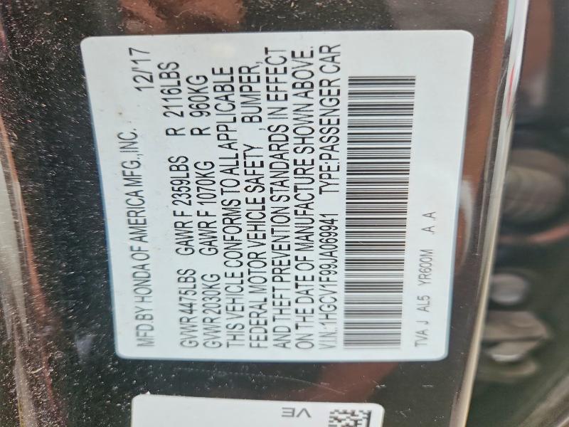 46353486 :رقم المزاد ، 1HGCV1F99JA069941 vin ، 2018 Honda Accord مزاد بيع