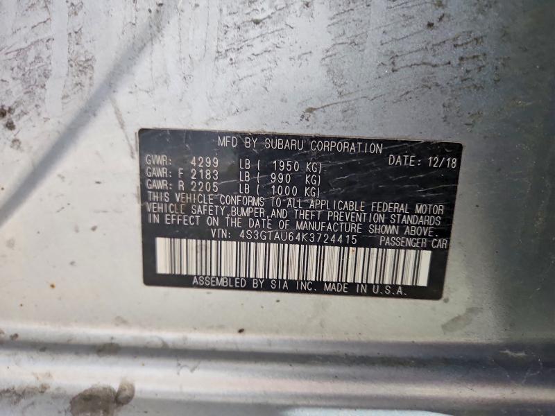 2019 Subaru Impreza მანქანა იყიდება აუქციონზე, vin: 4S3GTAU64K3724415, აუქციონის ნომერი: 47588746