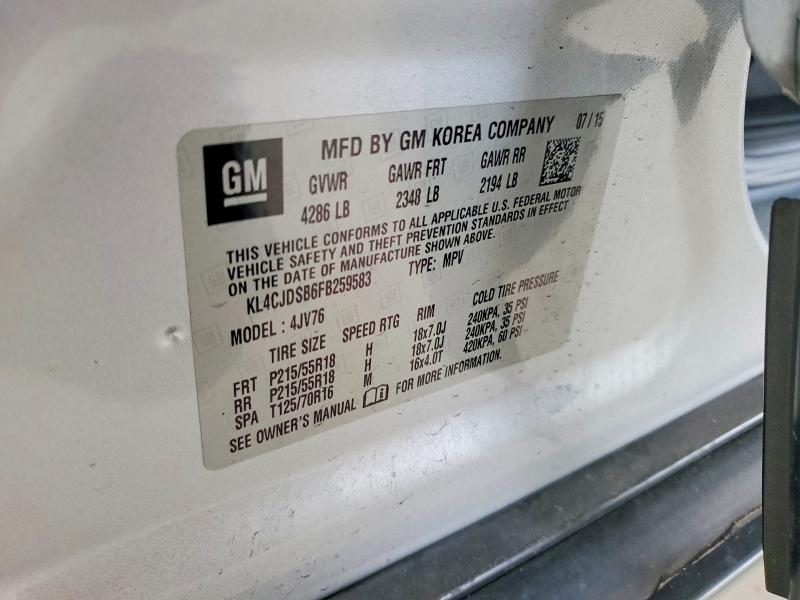 Продажа на аукционе авто 2015 Buick Encore, vin: KL4CJDSB6FB259583, номер лота: 47936156