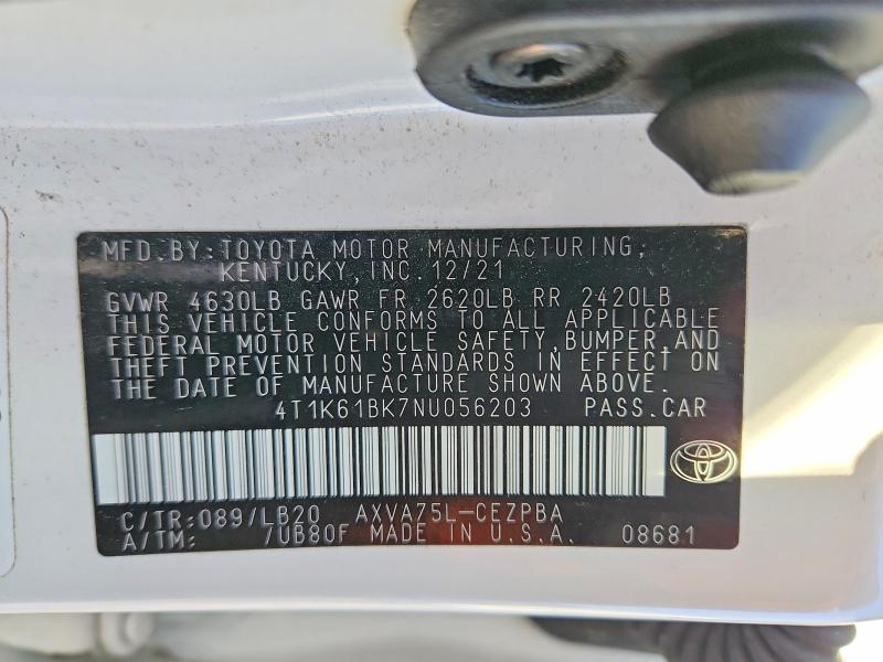 Aukcja sprzedaży 2022 Toyota Camry, vin: 4T1K61BK7NU056203, numer aukcji: 46849416