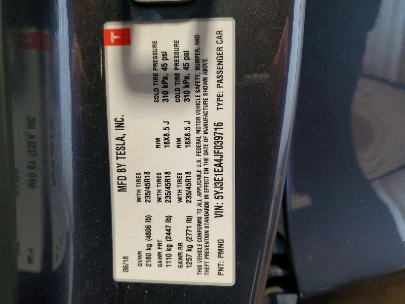 46888866 :رقم المزاد ، 5YJ3E1EA4JF039716 vin ، 2018 Tesla Model 3 مزاد بيع