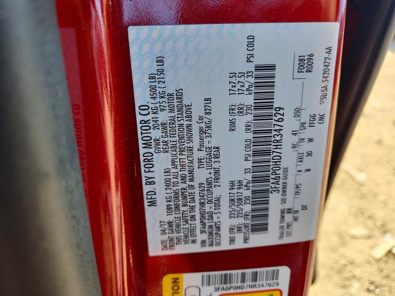 47010326 :رقم المزاد ، 3FA6P0HD7HR347629 vin ، 2017 Ford Fusion مزاد بيع