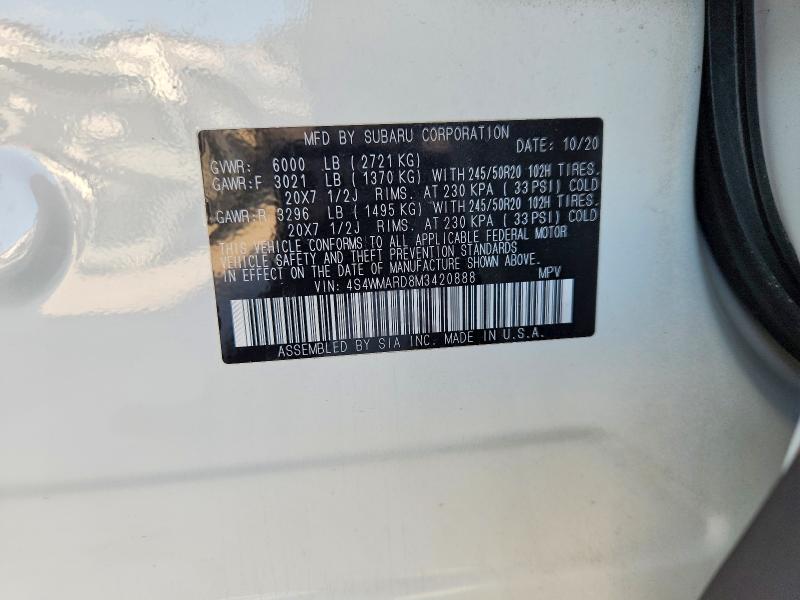 Aukcja sprzedaży 2021 Subaru Ascent, vin: 4S4WMARD8M3420888, numer aukcji: 45781226